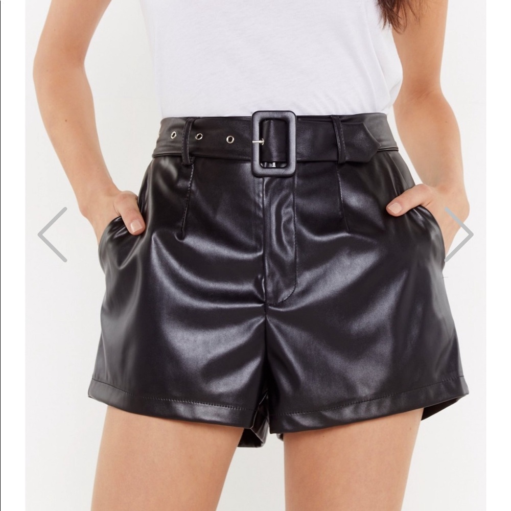 Nasty Gal faux leather shorts with buckle